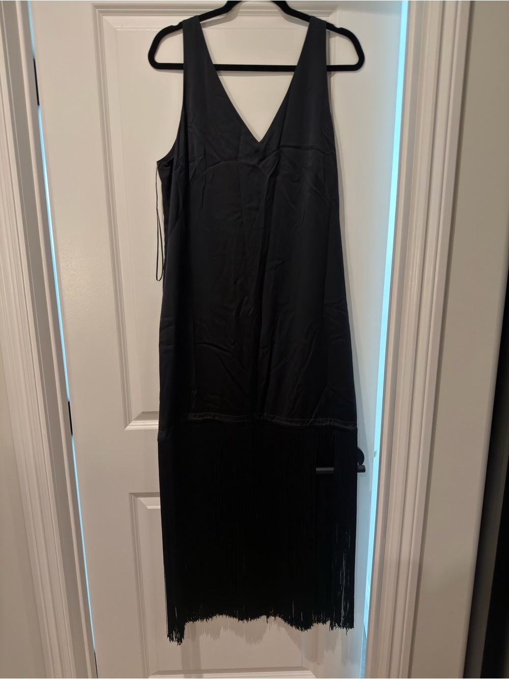 Banana Republic Black Fringe V-Neck Midi Dress